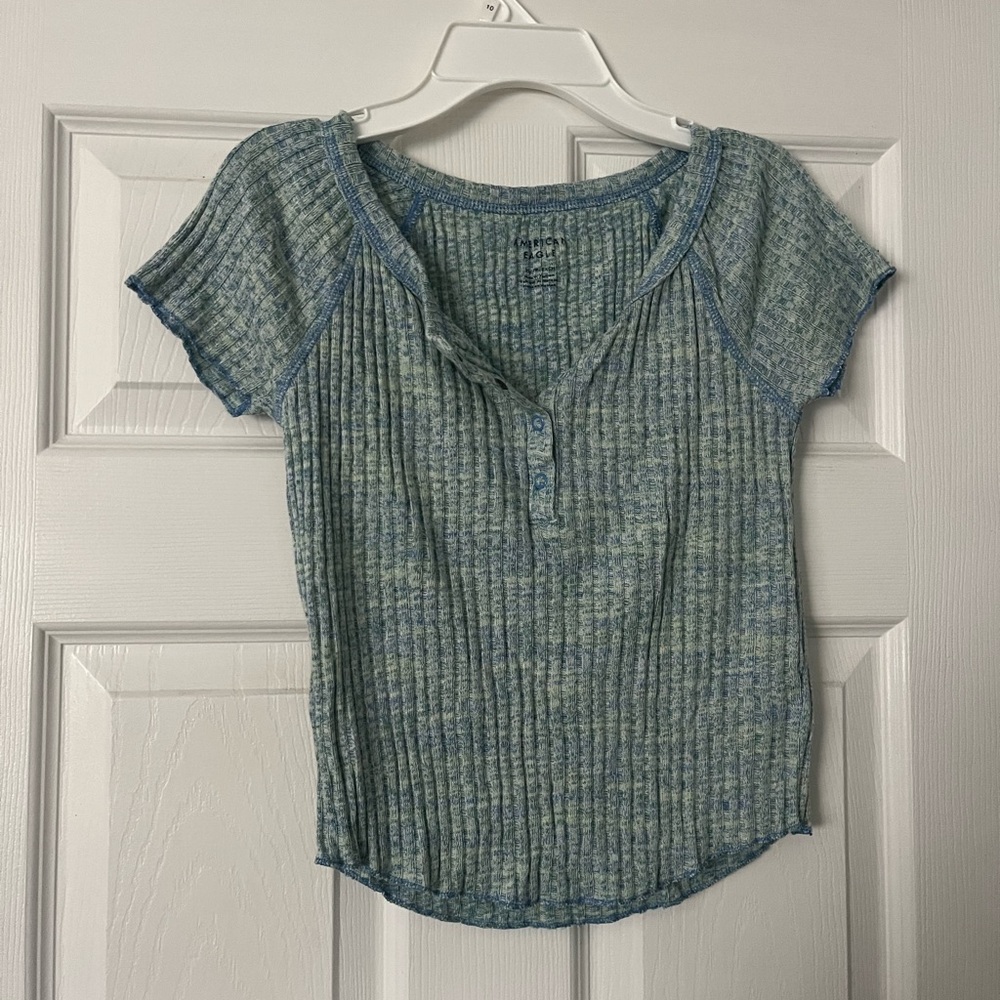 American Eagle Teal Ribbed Blouse